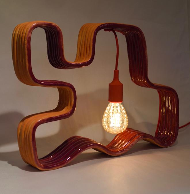 Ceramic coiled dangling light bulb Horizontal