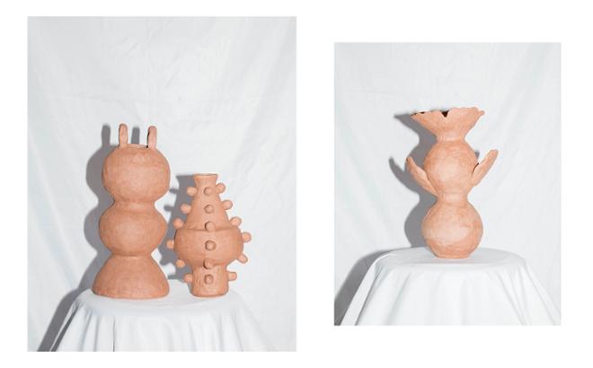 Three ceramic, unglazed vase forms.