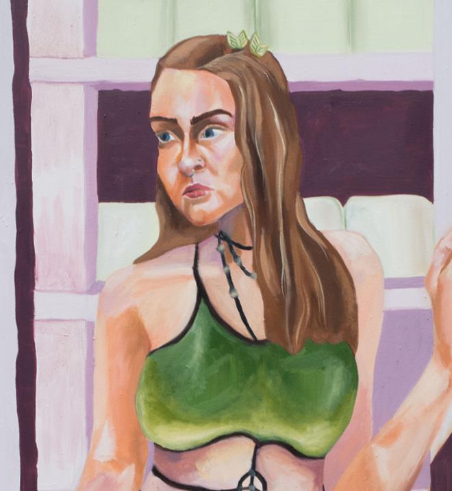 Painting of woman in green top.