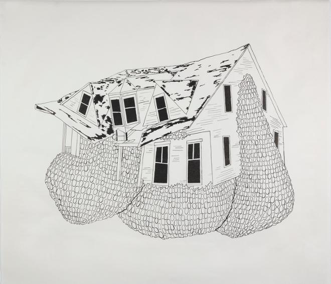 A print of an abstracted house.