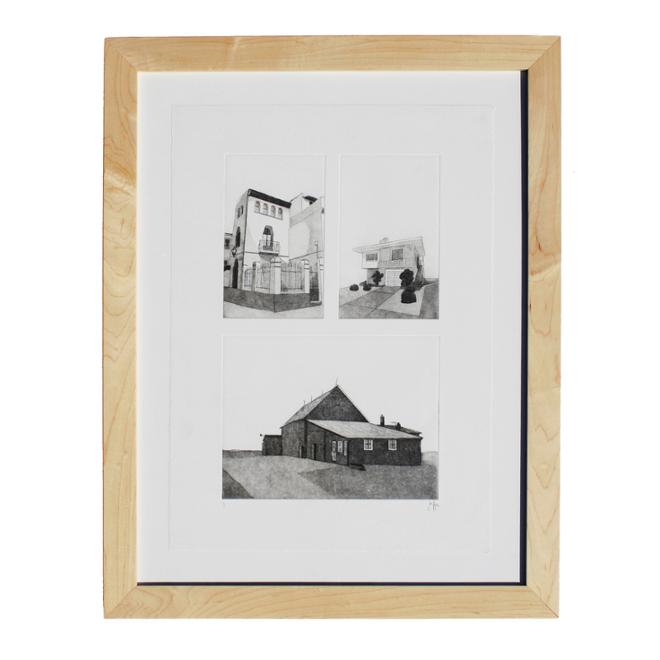 A print of 3 buildings