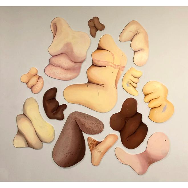 Body shaped canvases of different profiles and parts of the body.