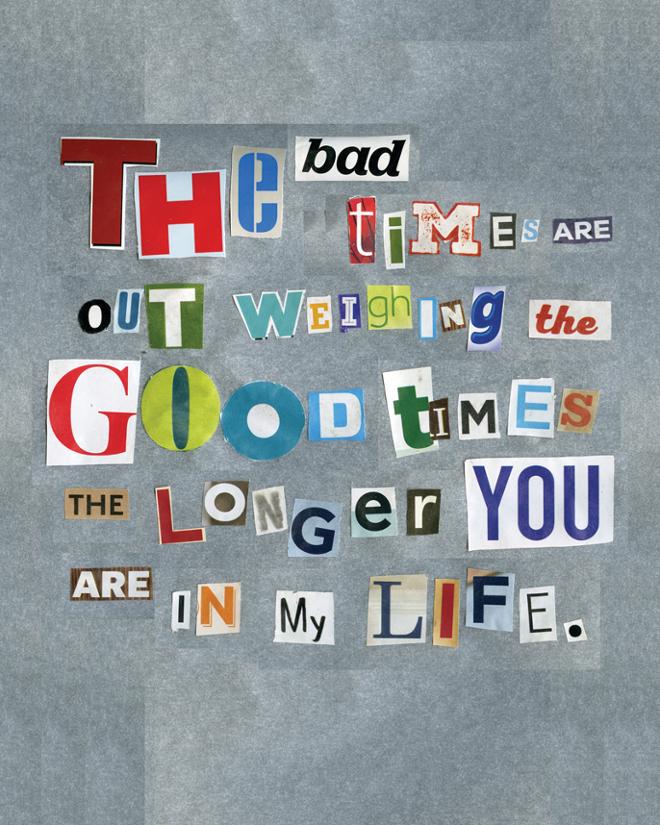  A text collage consisting of letters cut out of magazines.  