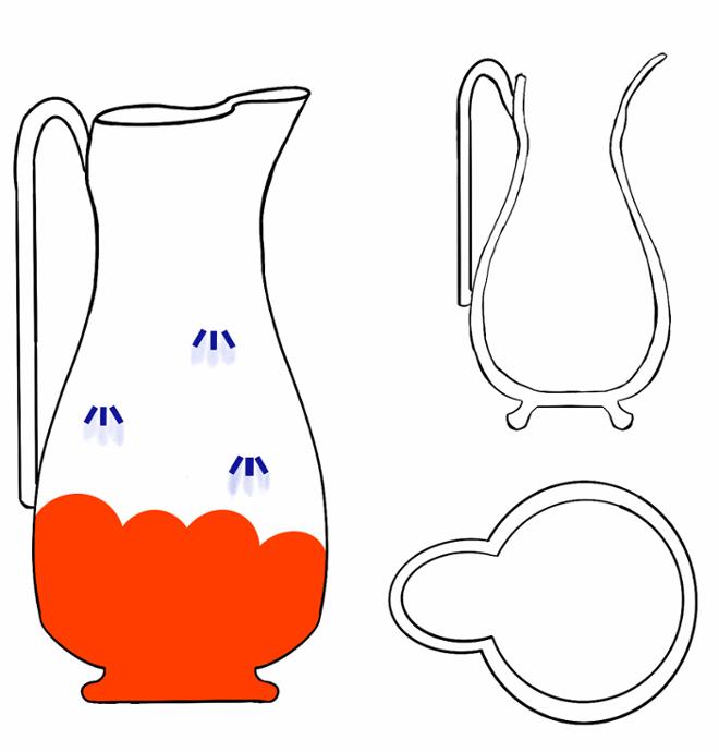 A design for a ceramic pitcher. 