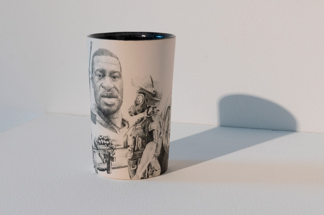 art piece by Juan Barroso of a cup featuring an illustration