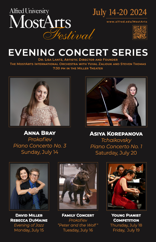 black poster with images and text associated with evening concert series
